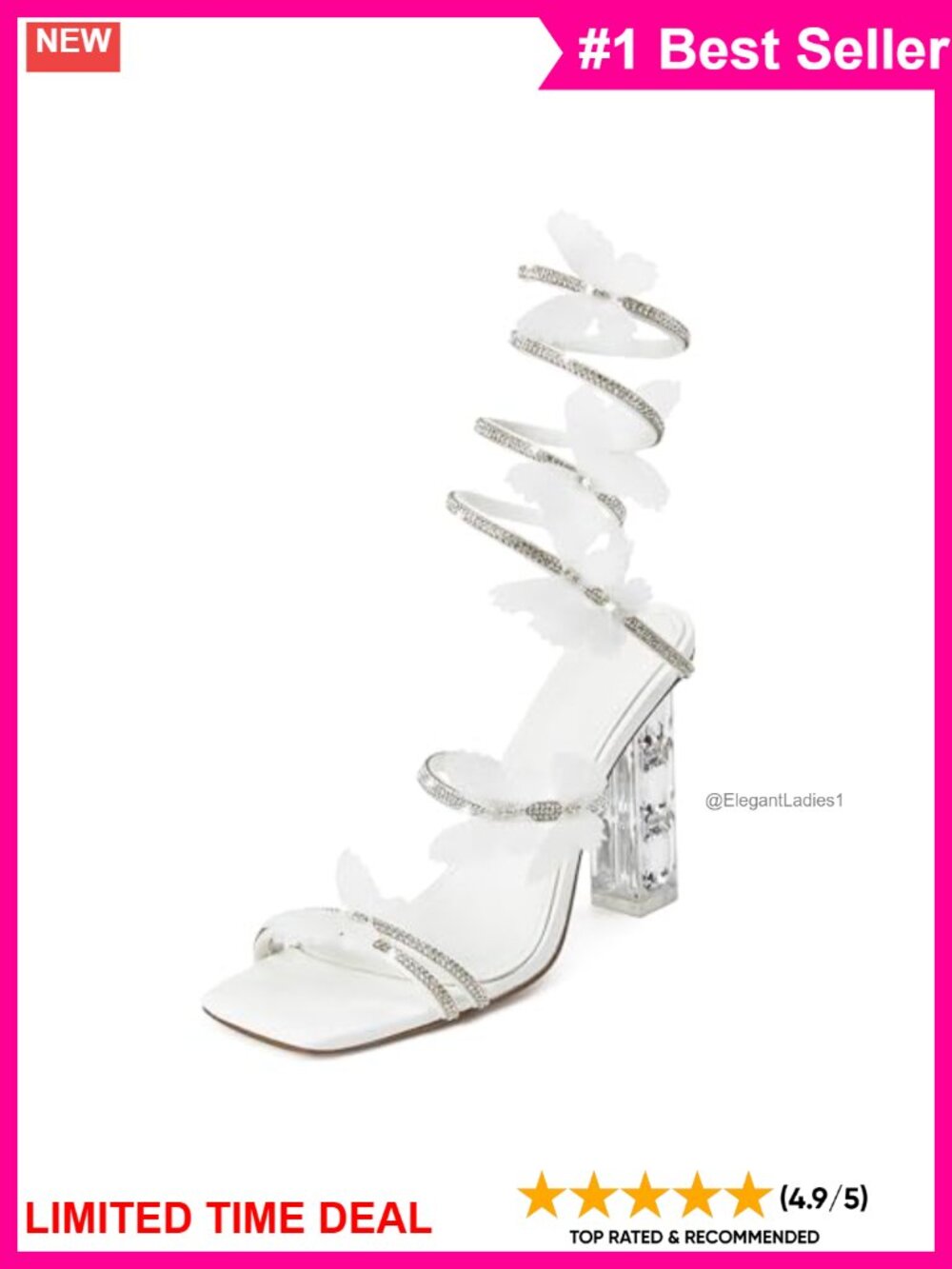 Rhinestone Butterfly Strappy Heels Square Toe Dressy Sandals